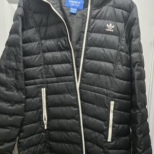 Adidas Black Quilted Puffer Jacket with White Zippers